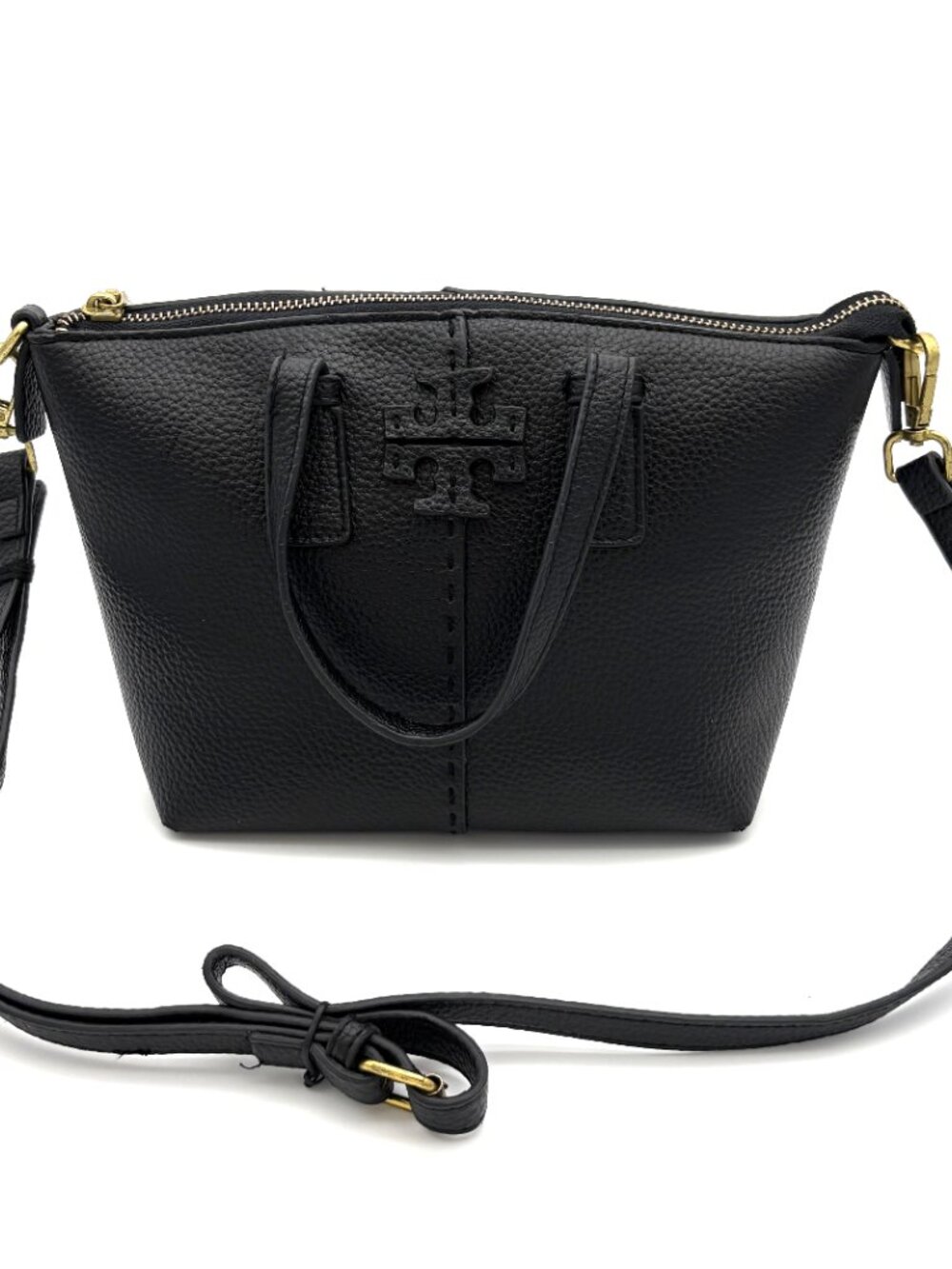 Tory Burch McGraw Mini Satchel – Black Pebbled Leather – Iconic Style!
